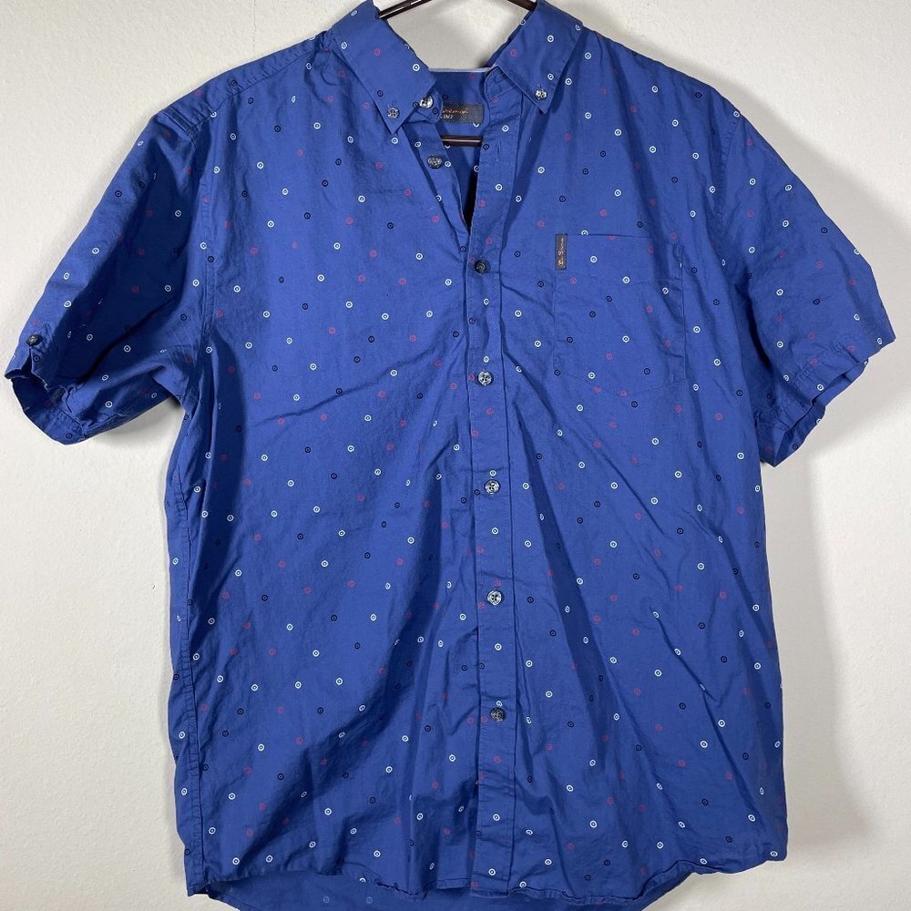 Ben Sherman Men's SS Circle Print Blue Button-Up Shirt XL 100% Cotton!